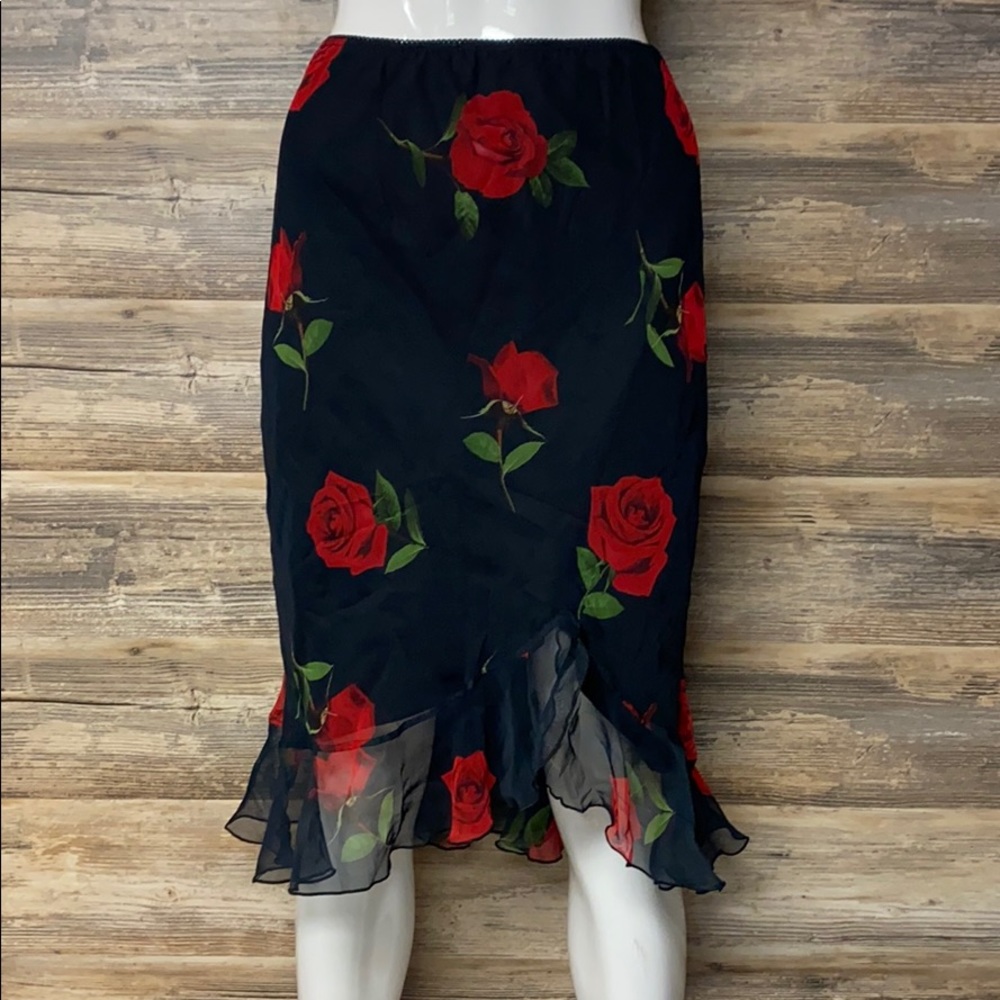 Devan Ruffle Rose Pencil Skirt NWT